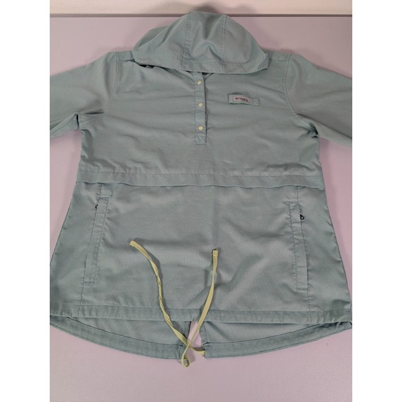 Columbia PFG Jacket Women Medium Green 1/2 Snap Hooded Fishing Hiking Pullover - Picture 9 of 13